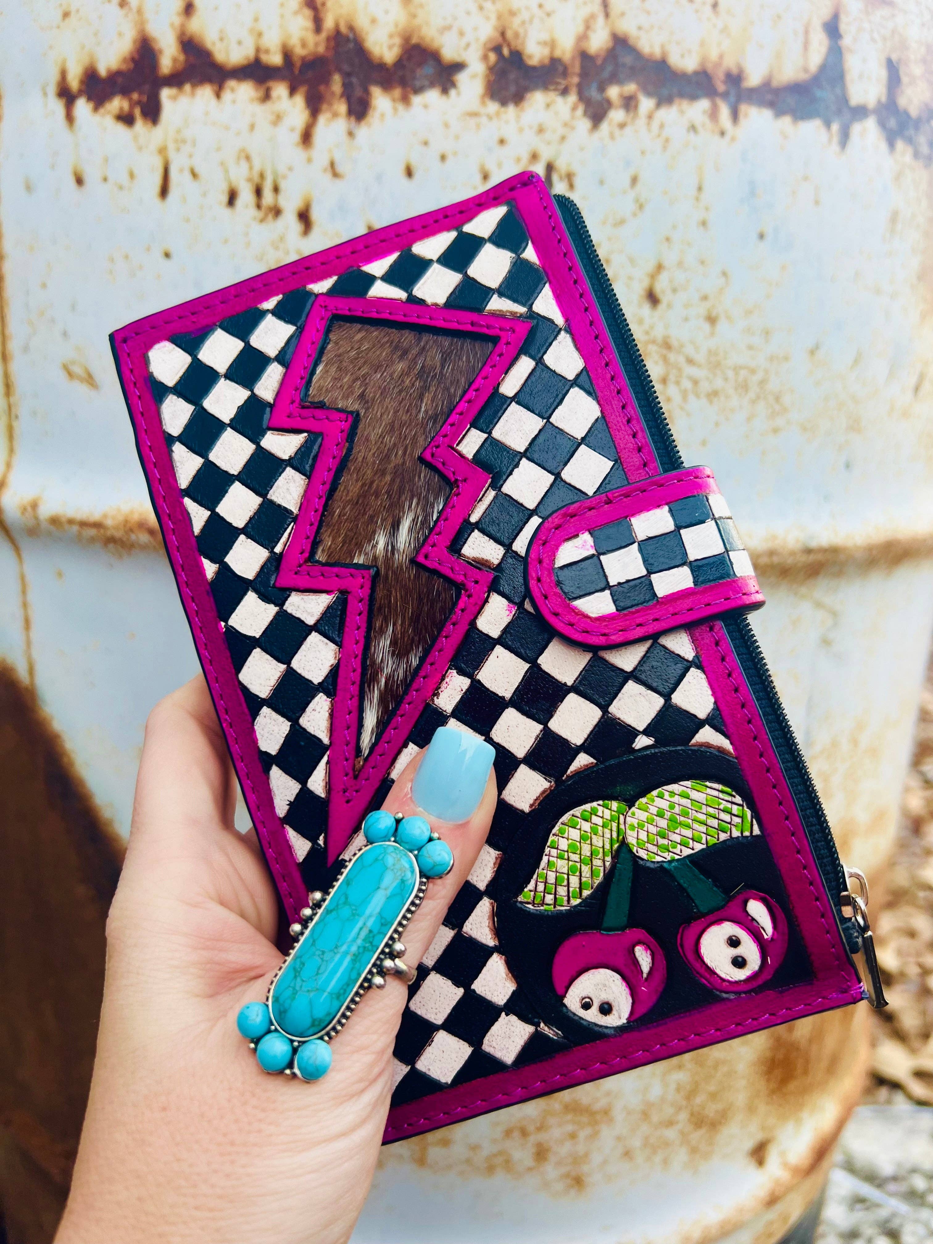 Pink Electric Rodeo Checkers Long Wallet