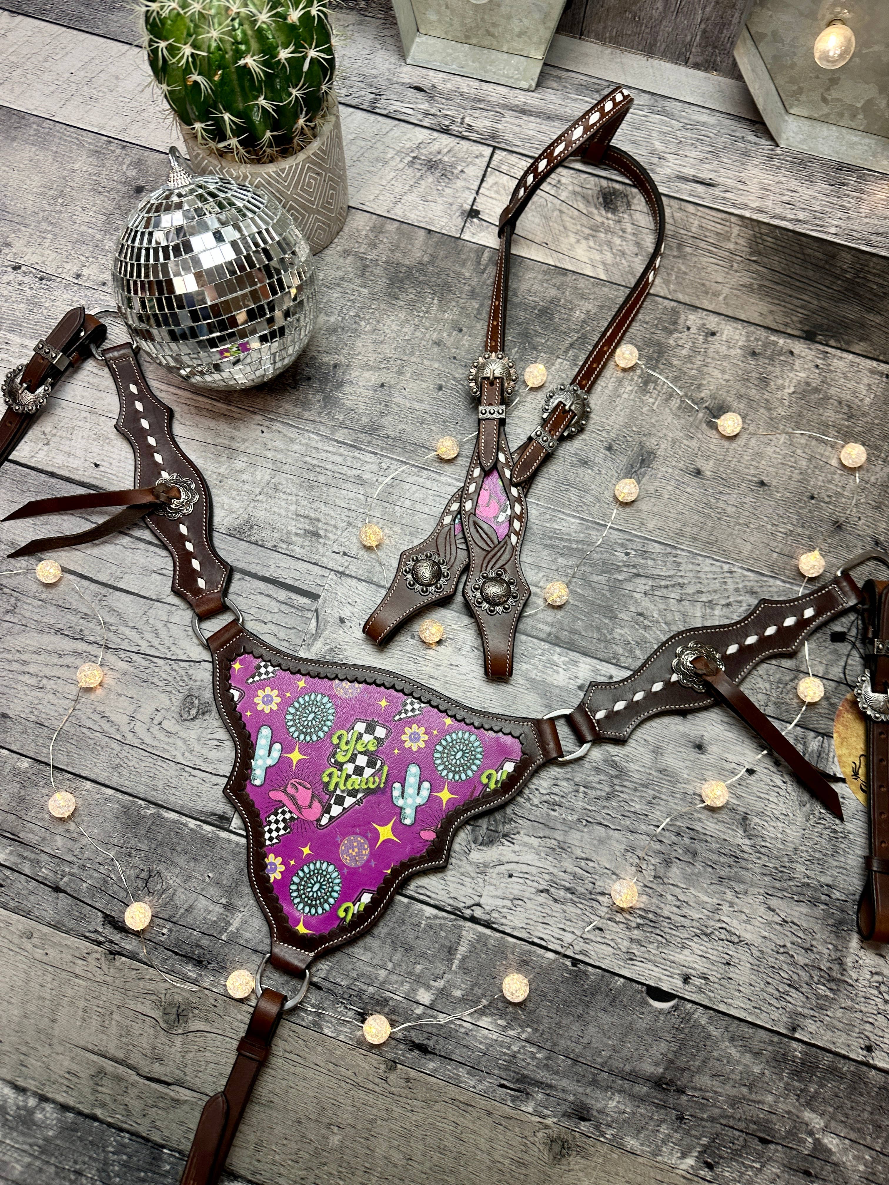 Neon Yeehaw Headstall and Breast Collar Set