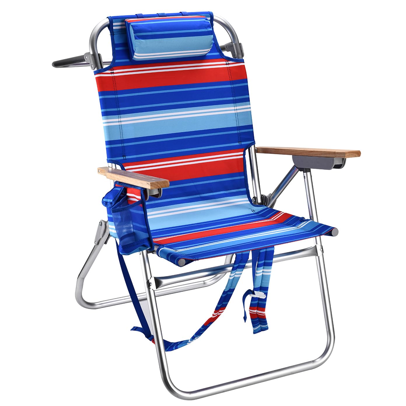 Backpack Beach Chairs for Adults Capacity 300 LBS Low 5 Position Beach Chair with Pouch Straps Folding Lightweight Reclining Aluminum Wide Lay Flat Single