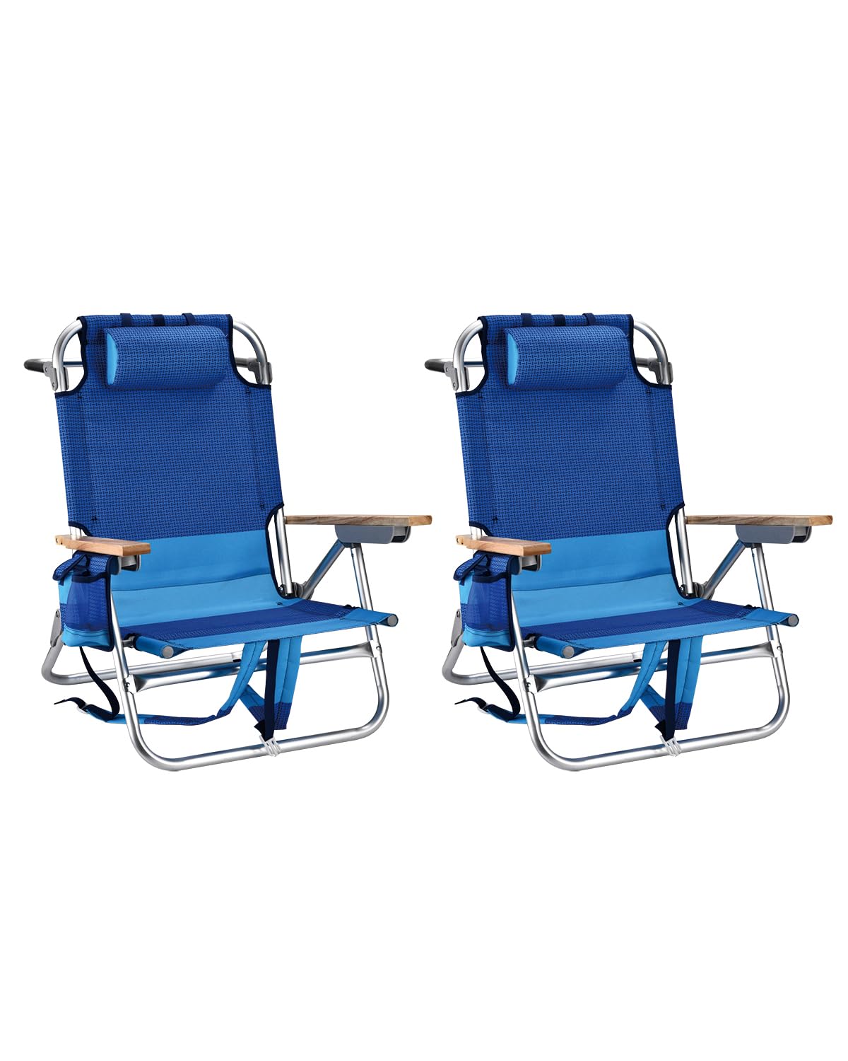 Backpack Beach Chairs for Adults Capacity 300 LBS Low 5 Position Beach Chair with Pouch Straps Folding Lightweight Reclining Aluminum Wide Lay Flat Single