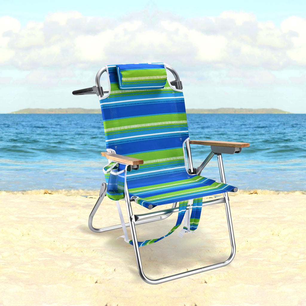 Backpack Beach Chairs for Adults Capacity 300 LBS Low 5 Position Beach Chair with Pouch Straps Folding Lightweight Reclining Aluminum Wide Lay Flat Single