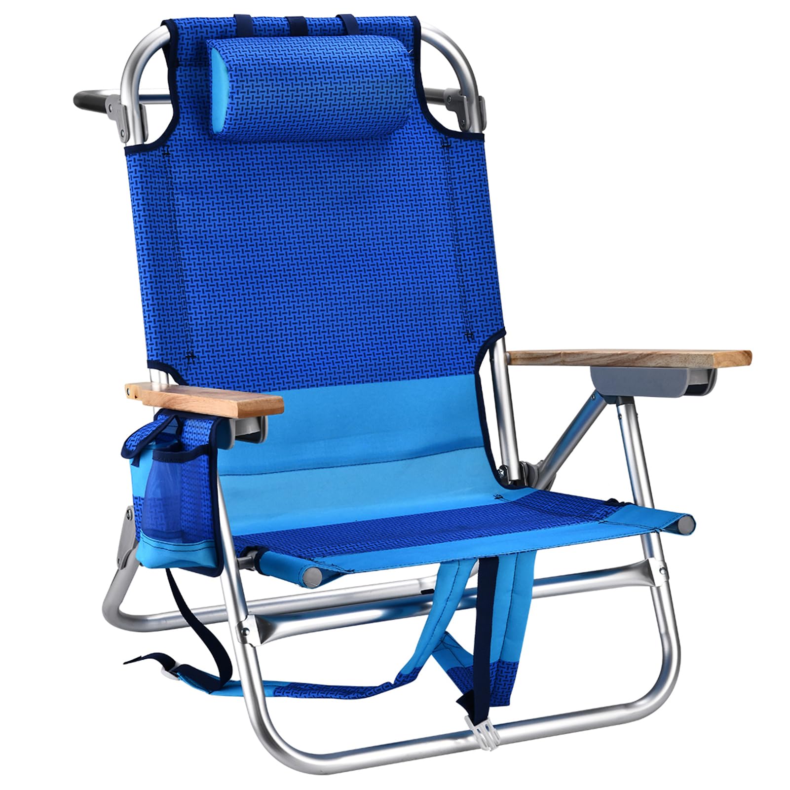 Backpack Beach Chairs for Adults Capacity 300 LBS Low 5 Position Beach Chair with Pouch Straps Folding Lightweight Reclining Aluminum Wide Lay Flat Single