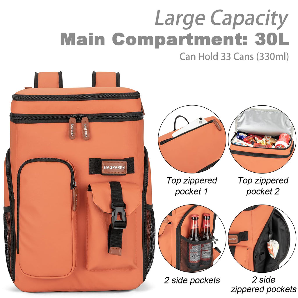 BAGPARKK Insulated Cooler Backpack,33/45 Cans Multifunctional Double Deck Leakproof Cooler Bag with Sternum Strap,Large Capacity Lightweight Travel Camping Beach Backpack