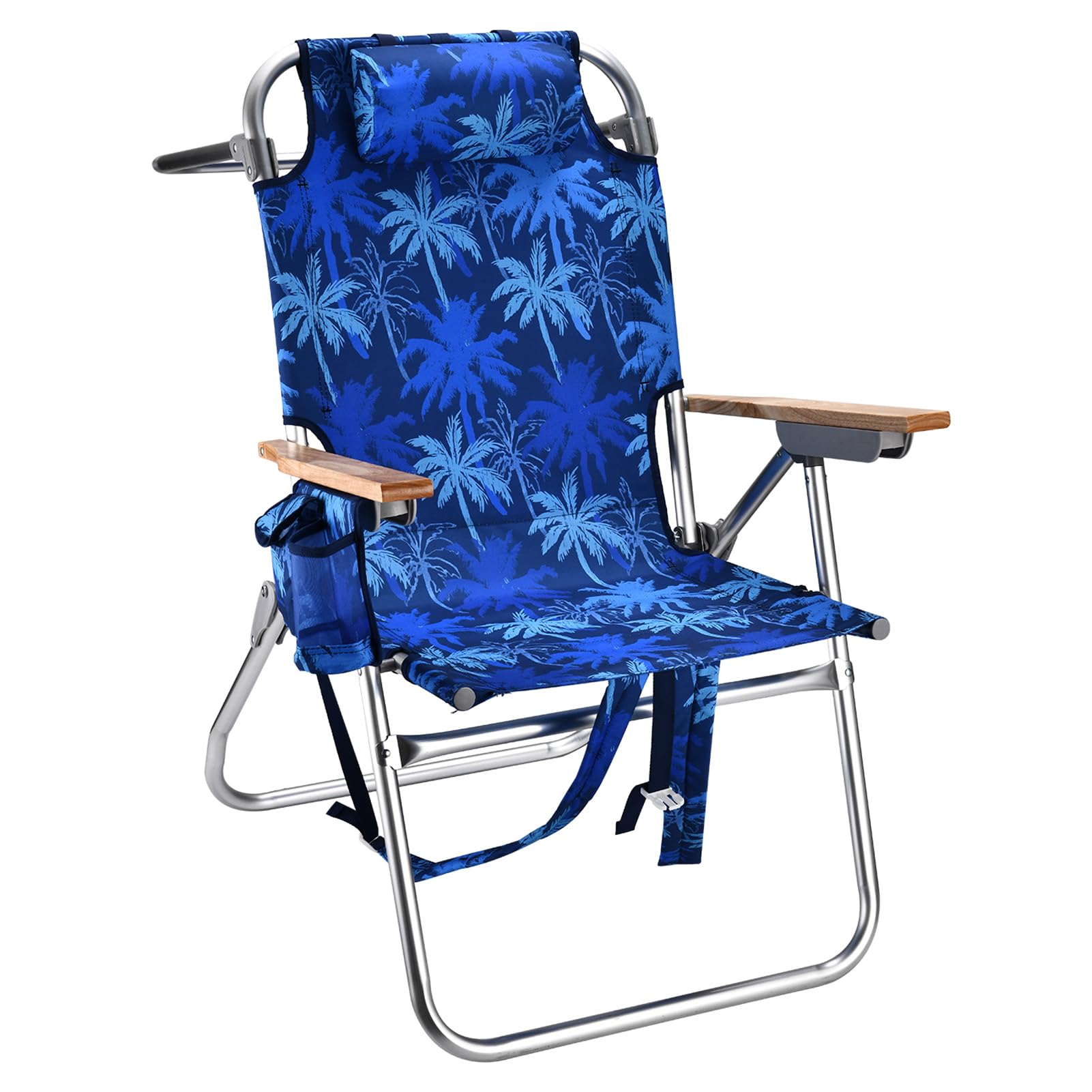 Backpack Beach Chairs for Adults Capacity 300 LBS Low 5 Position Beach Chair with Pouch Straps Folding Lightweight Reclining Aluminum Wide Lay Flat Single