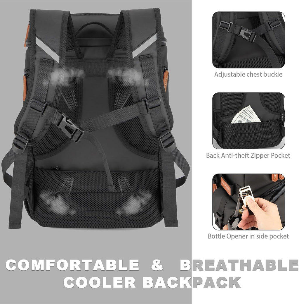 BAGPARKK Insulated Cooler Backpack,33/45 Cans Multifunctional Double Deck Leakproof Cooler Bag with Sternum Strap,Large Capacity Lightweight Travel Camping Beach Backpack