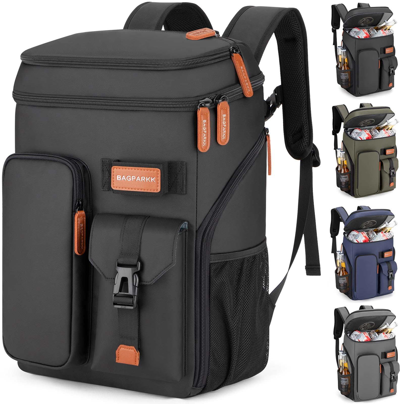 BAGPARKK Insulated Cooler Backpack,33/45 Cans Multifunctional Double Deck Leakproof Cooler Bag with Sternum Strap,Large Capacity Lightweight Travel Camping Beach Backpack