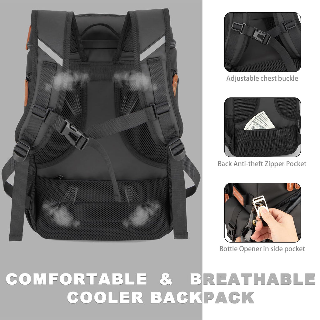 BAGPARKK Insulated Cooler Backpack,33/45 Cans Multifunctional Double Deck Leakproof Cooler Bag with Sternum Strap,Large Capacity Lightweight Travel Camping Beach Backpack