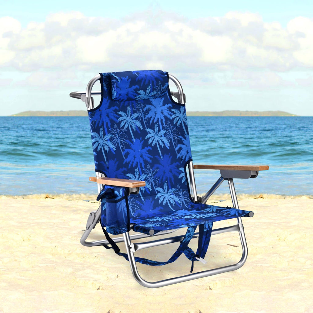 Backpack Beach Chairs for Adults Capacity 300 LBS Low 5 Position Beach Chair with Pouch Straps Folding Lightweight Reclining Aluminum Wide Lay Flat Single
