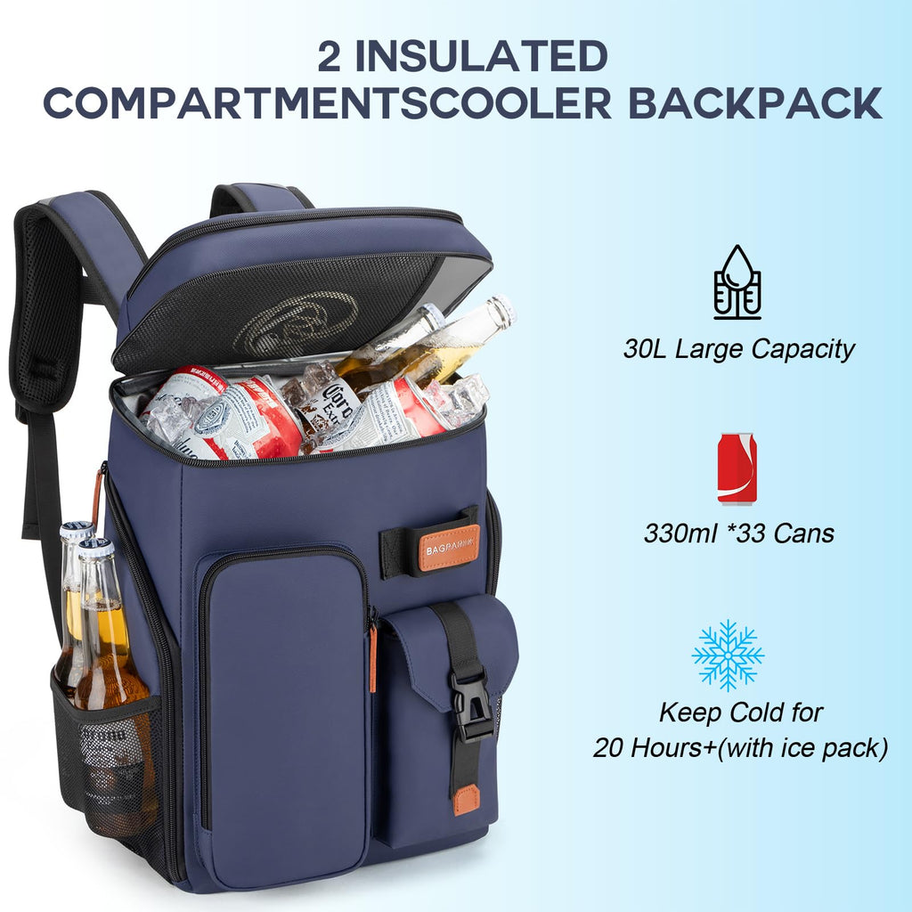 BAGPARKK Insulated Cooler Backpack,33/45 Cans Multifunctional Double Deck Leakproof Cooler Bag with Sternum Strap,Large Capacity Lightweight Travel Camping Beach Backpack