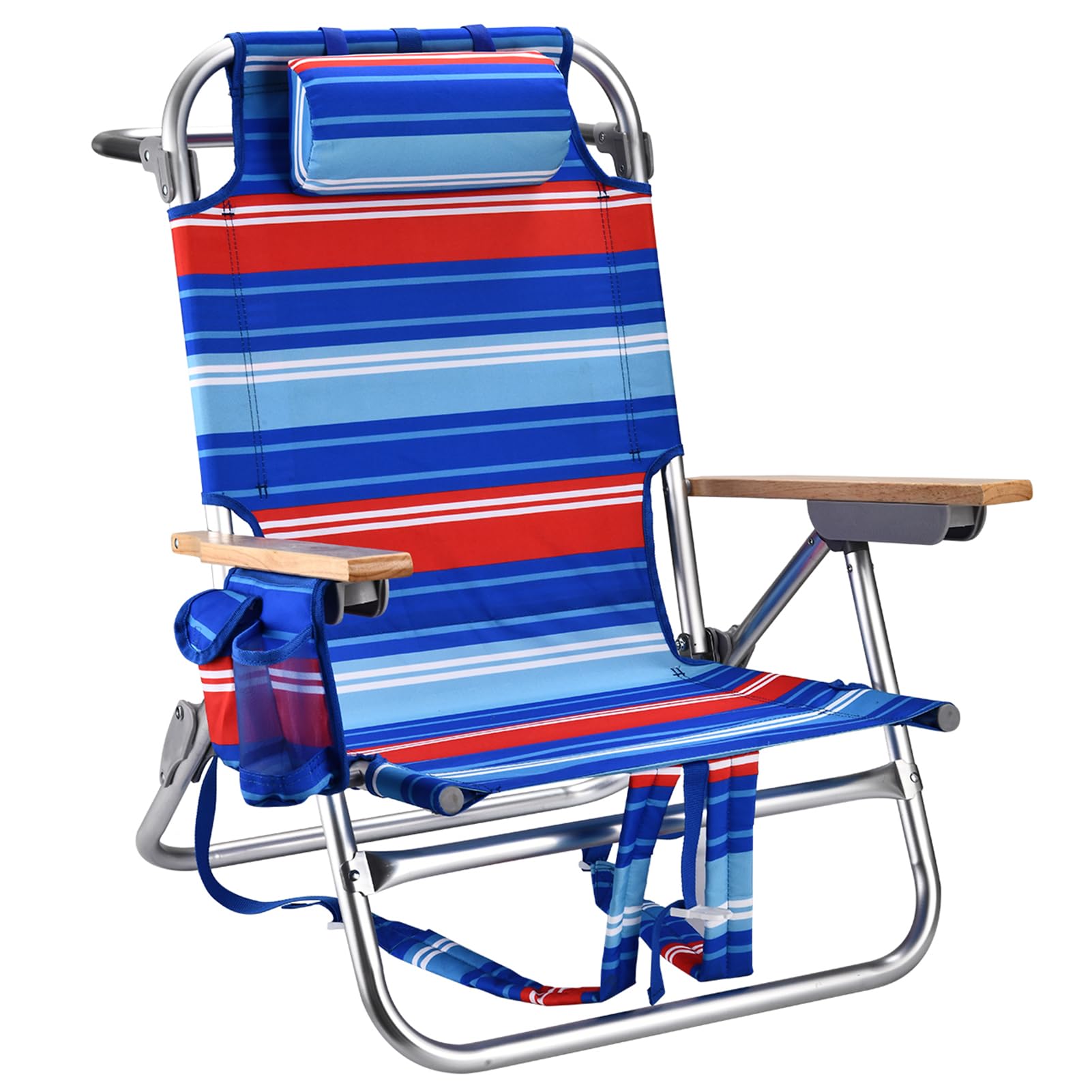 Backpack Beach Chairs for Adults Capacity 300 LBS Low 5 Position Beach Chair with Pouch Straps Folding Lightweight Reclining Aluminum Wide Lay Flat Single