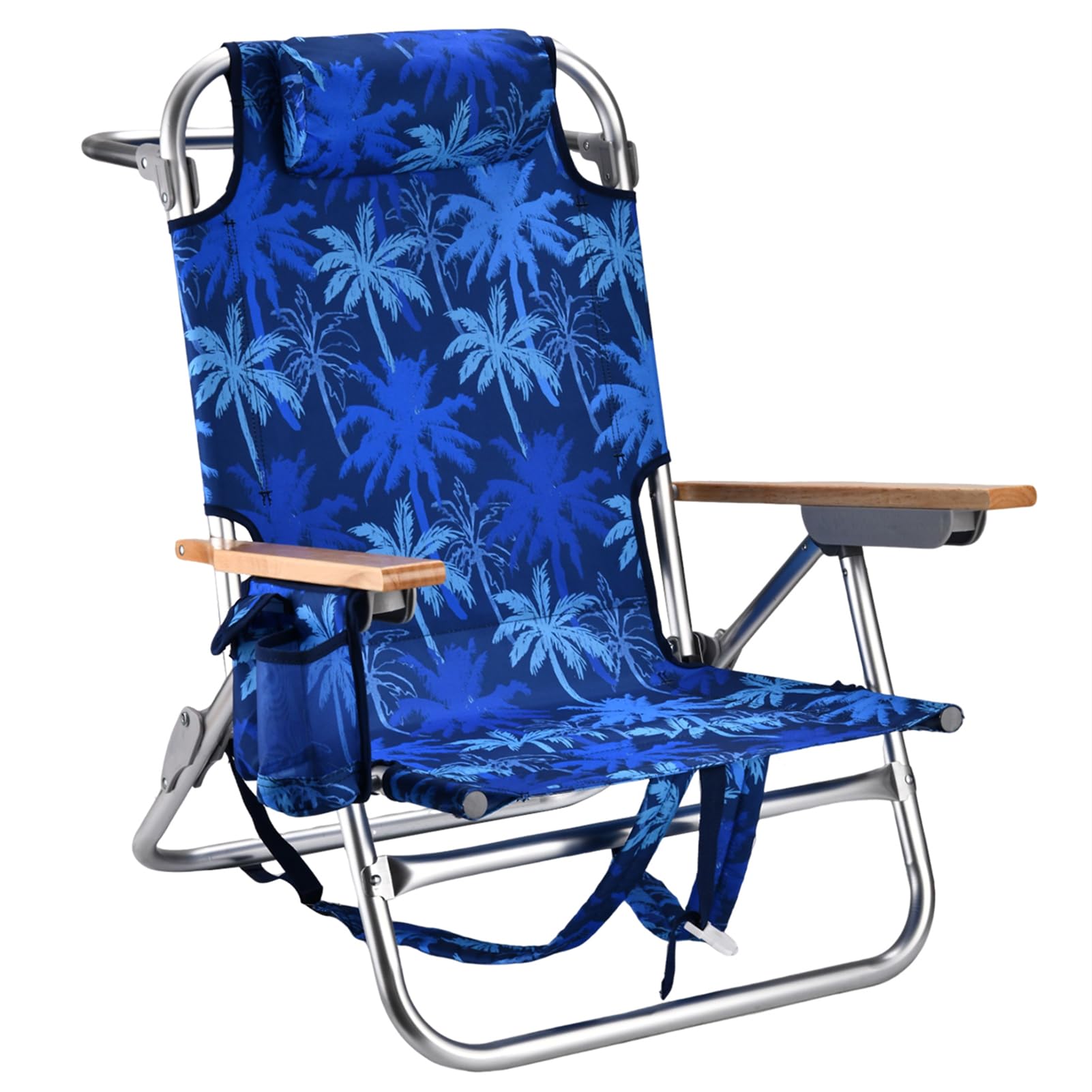 Backpack Beach Chairs for Adults Capacity 300 LBS Low 5 Position Beach Chair with Pouch Straps Folding Lightweight Reclining Aluminum Wide Lay Flat Single