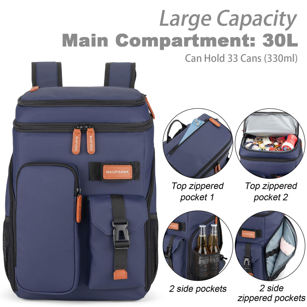 BAGPARKK Insulated Cooler Backpack,33/45 Cans Multifunctional Double Deck Leakproof Cooler Bag with Sternum Strap,Large Capacity Lightweight Travel Camping Beach Backpack