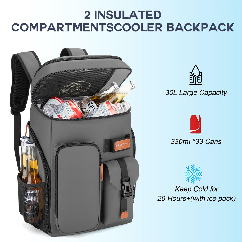 BAGPARKK Insulated Cooler Backpack,33/45 Cans Multifunctional Double Deck Leakproof Cooler Bag with Sternum Strap,Large Capacity Lightweight Travel Camping Beach Backpack