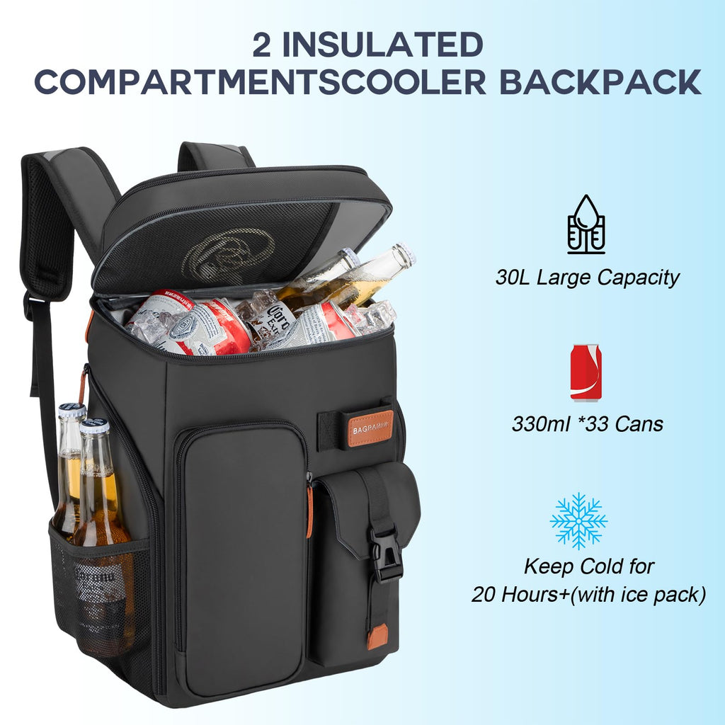 BAGPARKK Insulated Cooler Backpack,33/45 Cans Multifunctional Double Deck Leakproof Cooler Bag with Sternum Strap,Large Capacity Lightweight Travel Camping Beach Backpack