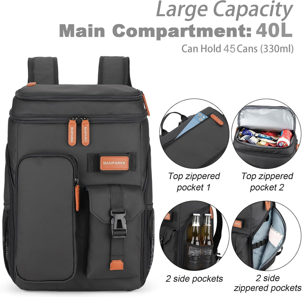 BAGPARKK Insulated Cooler Backpack,33/45 Cans Multifunctional Double Deck Leakproof Cooler Bag with Sternum Strap,Large Capacity Lightweight Travel Camping Beach Backpack
