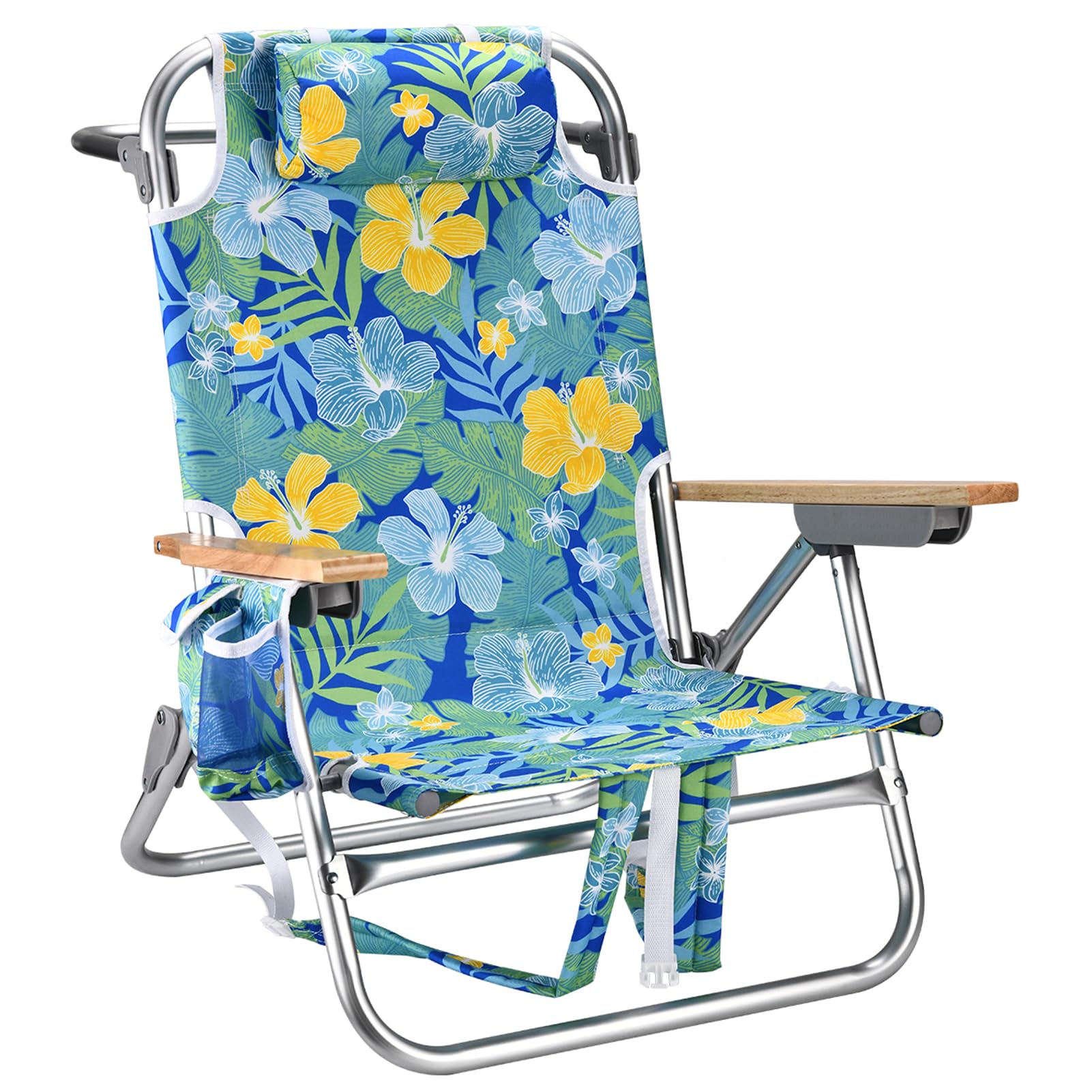 Backpack Beach Chairs for Adults Capacity 300 LBS Low 5 Position Beach Chair with Pouch Straps Folding Lightweight Reclining Aluminum Wide Lay Flat Single