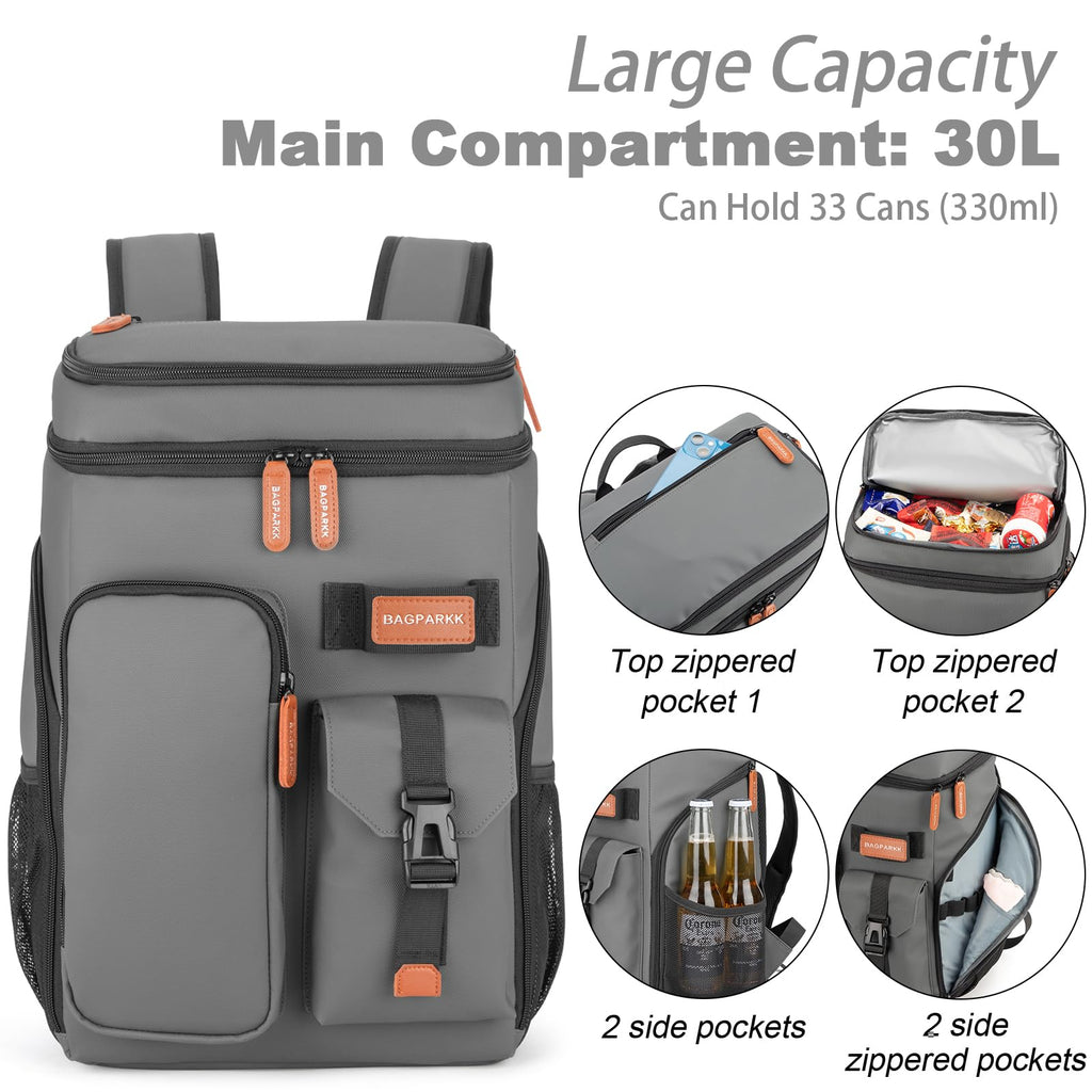 BAGPARKK Insulated Cooler Backpack,33/45 Cans Multifunctional Double Deck Leakproof Cooler Bag with Sternum Strap,Large Capacity Lightweight Travel Camping Beach Backpack