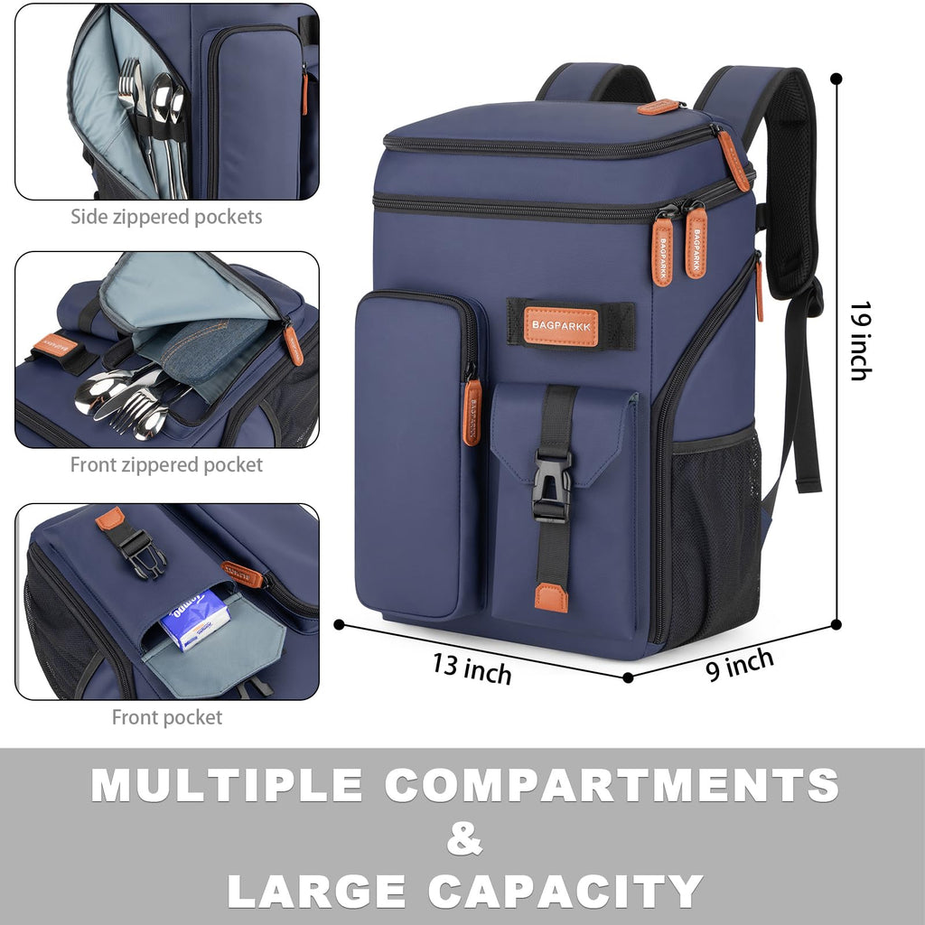 BAGPARKK Insulated Cooler Backpack,33/45 Cans Multifunctional Double Deck Leakproof Cooler Bag with Sternum Strap,Large Capacity Lightweight Travel Camping Beach Backpack