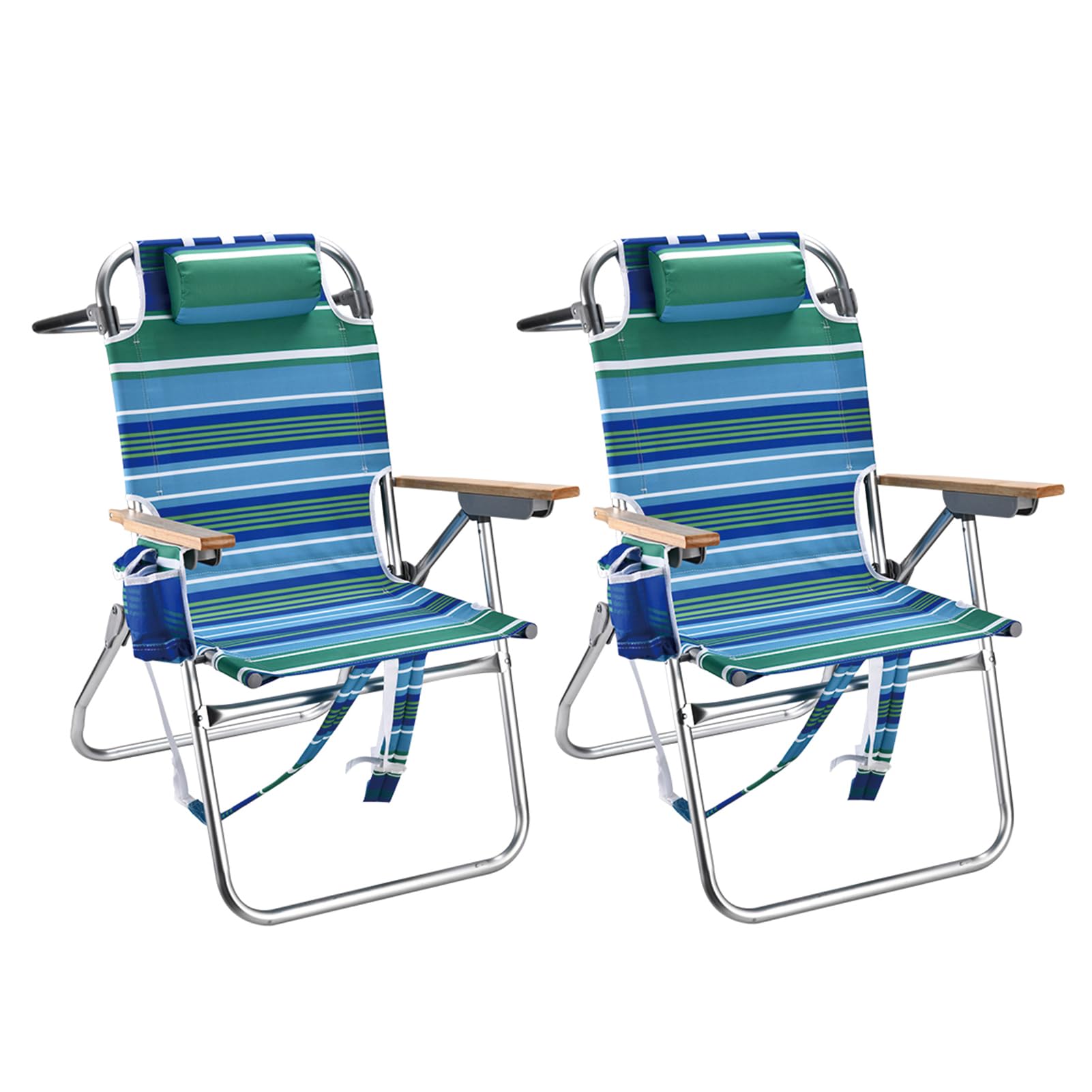 Backpack Beach Chairs for Adults Capacity 300 LBS Low 5 Position Beach Chair with Pouch Straps Folding Lightweight Reclining Aluminum Wide Lay Flat Single