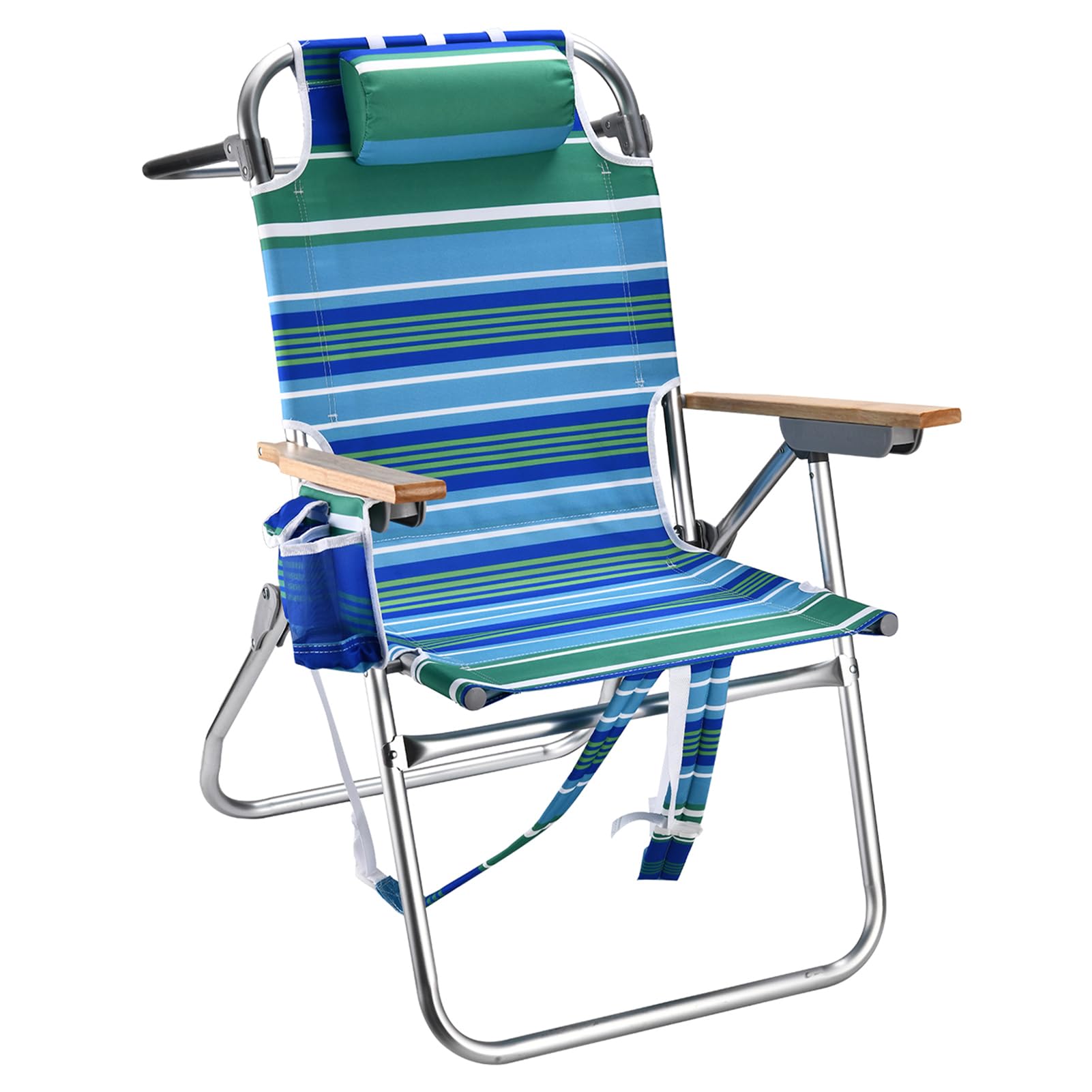 Backpack Beach Chairs for Adults Capacity 300 LBS Low 5 Position Beach Chair with Pouch Straps Folding Lightweight Reclining Aluminum Wide Lay Flat Single