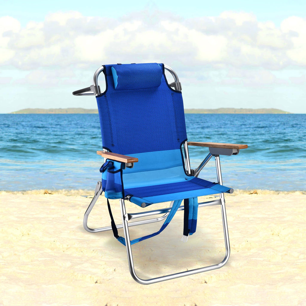 Backpack Beach Chairs for Adults Capacity 300 LBS Low 5 Position Beach Chair with Pouch Straps Folding Lightweight Reclining Aluminum Wide Lay Flat Single