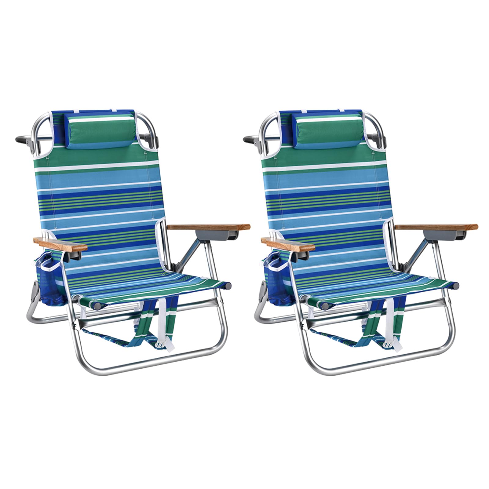 Backpack Beach Chairs for Adults Capacity 300 LBS Low 5 Position Beach Chair with Pouch Straps Folding Lightweight Reclining Aluminum Wide Lay Flat Single