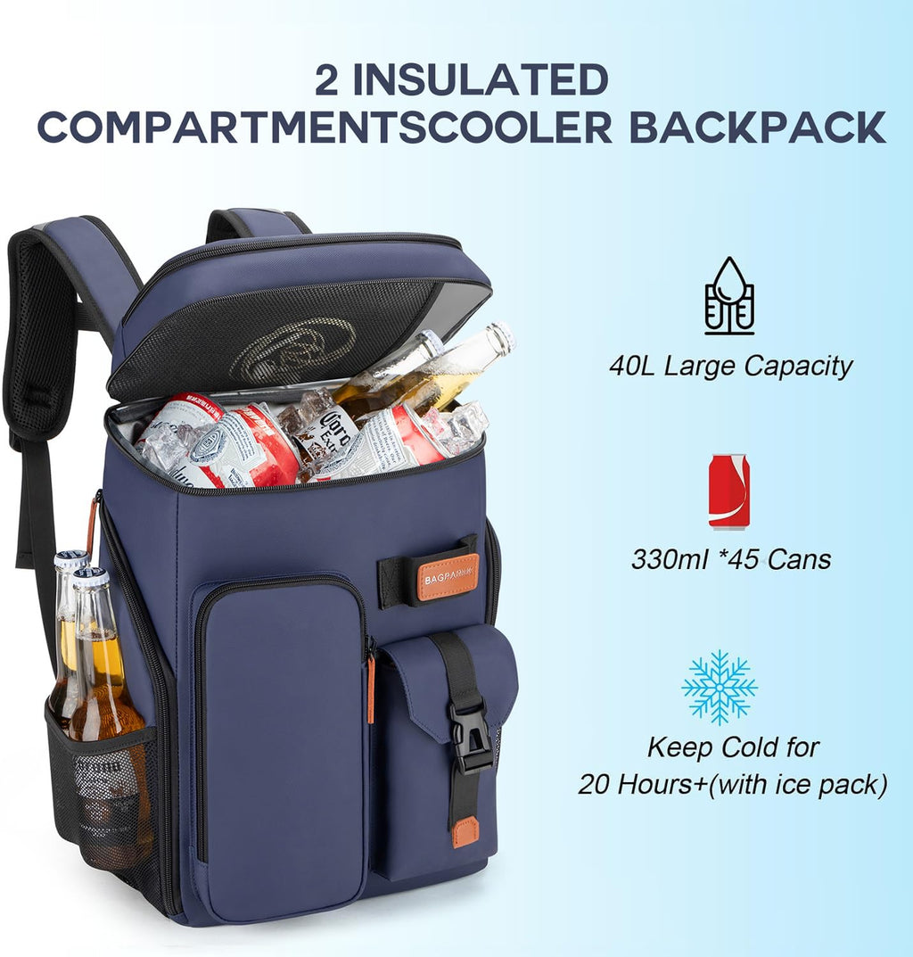 BAGPARKK Insulated Cooler Backpack,33/45 Cans Multifunctional Double Deck Leakproof Cooler Bag with Sternum Strap,Large Capacity Lightweight Travel Camping Beach Backpack