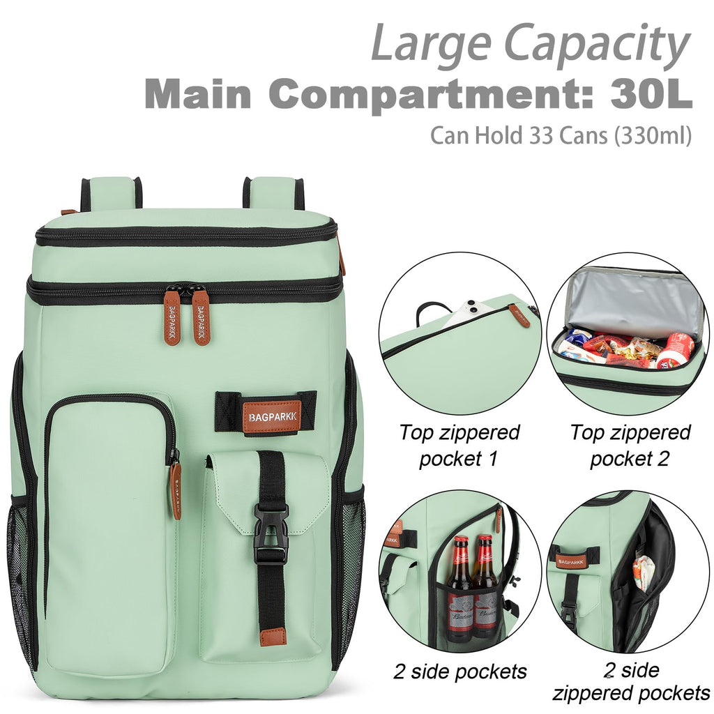 BAGPARKK Insulated Cooler Backpack,33/45 Cans Multifunctional Double Deck Leakproof Cooler Bag with Sternum Strap,Large Capacity Lightweight Travel Camping Beach Backpack