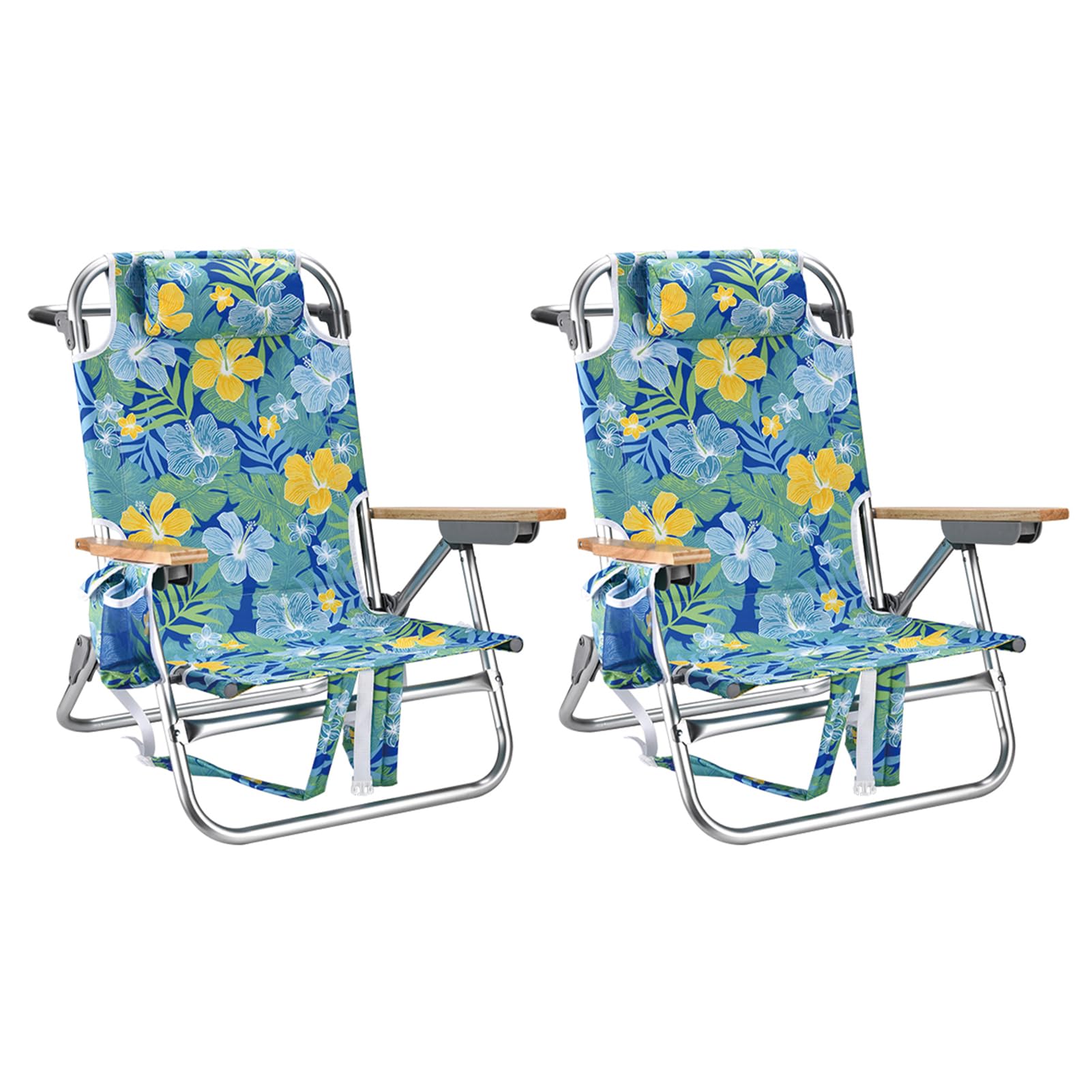 Backpack Beach Chairs for Adults Capacity 300 LBS Low 5 Position Beach Chair with Pouch Straps Folding Lightweight Reclining Aluminum Wide Lay Flat Single