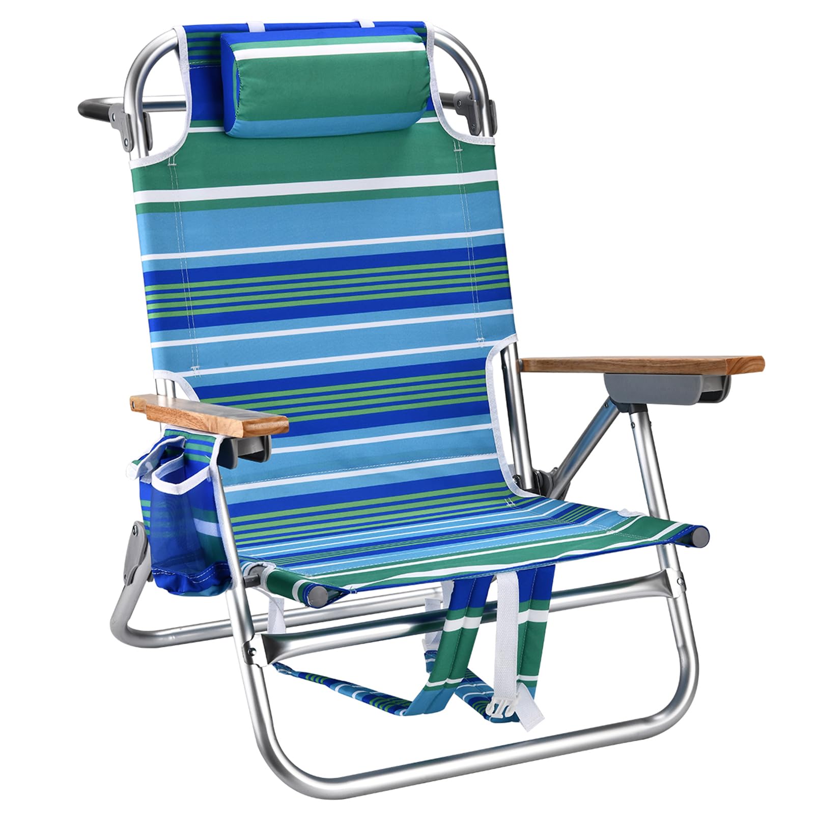 Backpack Beach Chairs for Adults Capacity 300 LBS Low 5 Position Beach Chair with Pouch Straps Folding Lightweight Reclining Aluminum Wide Lay Flat Single
