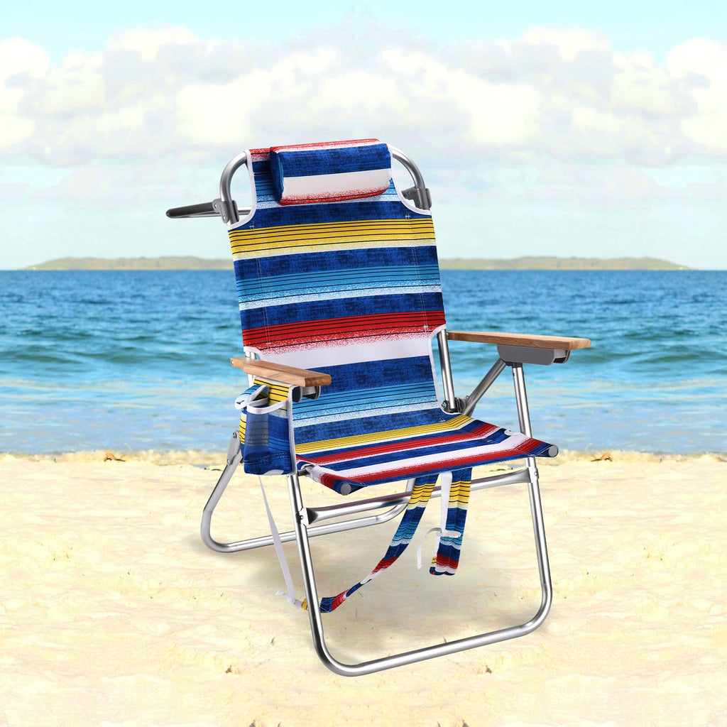 Backpack Beach Chairs for Adults Capacity 300 LBS Low 5 Position Beach Chair with Pouch Straps Folding Lightweight Reclining Aluminum Wide Lay Flat Single