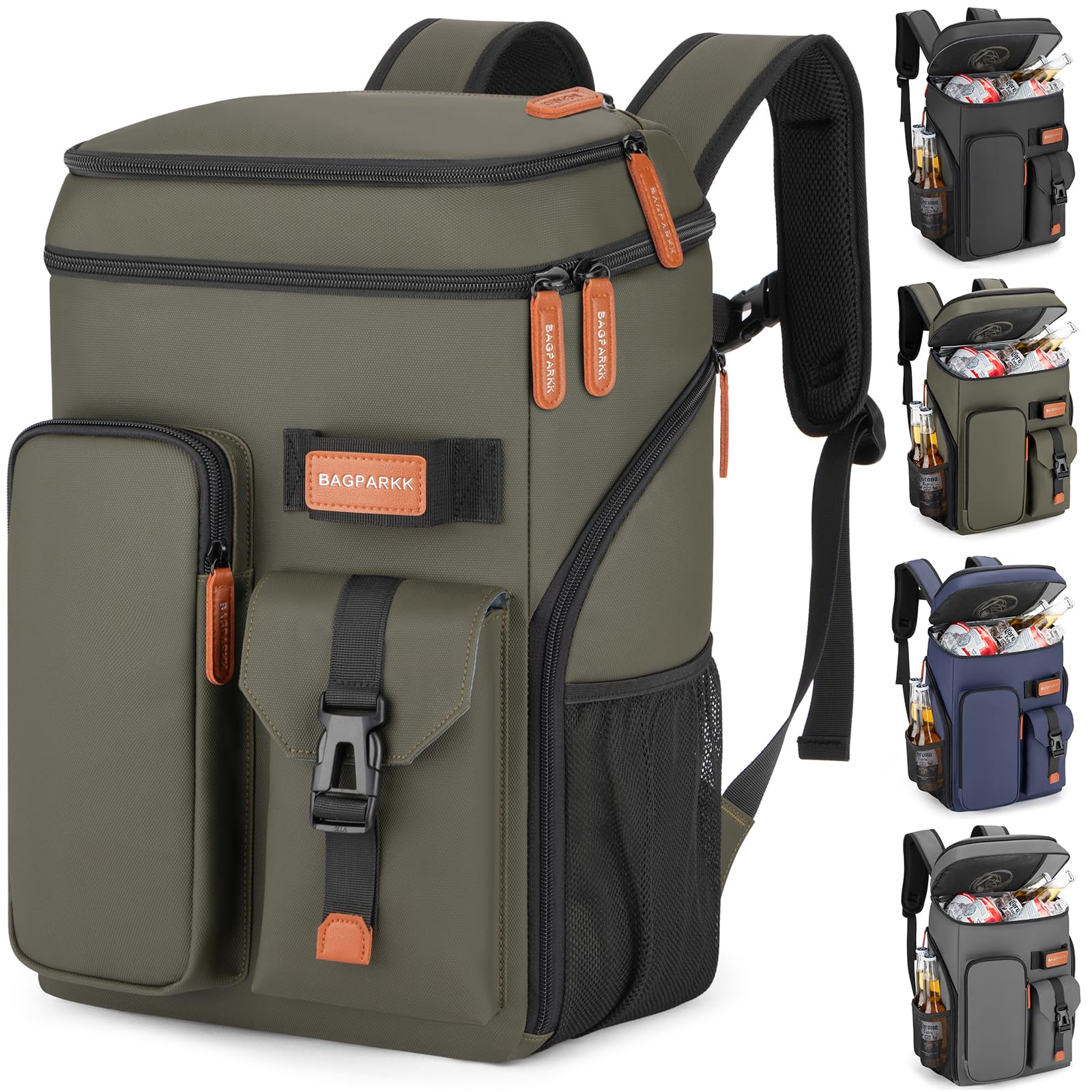 BAGPARKK Insulated Cooler Backpack,33/45 Cans Multifunctional Double Deck Leakproof Cooler Bag with Sternum Strap,Large Capacity Lightweight Travel Camping Beach Backpack