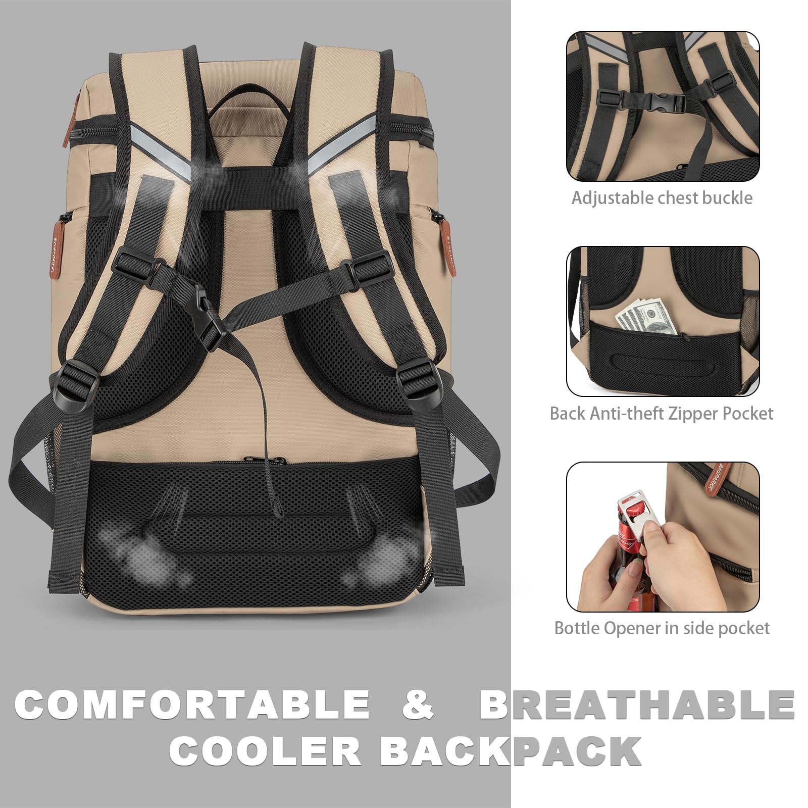 BAGPARKK Insulated Cooler Backpack,33/45 Cans Multifunctional Double Deck Leakproof Cooler Bag with Sternum Strap,Large Capacity Lightweight Travel Camping Beach Backpack