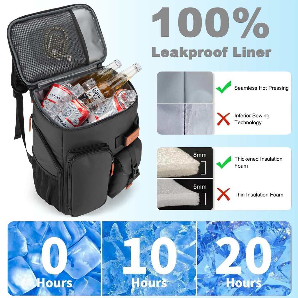 BAGPARKK Insulated Cooler Backpack,33/45 Cans Multifunctional Double Deck Leakproof Cooler Bag with Sternum Strap,Large Capacity Lightweight Travel Camping Beach Backpack