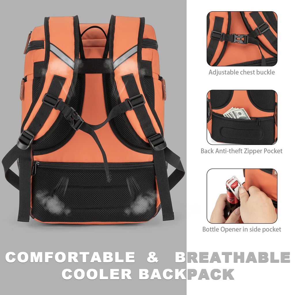 BAGPARKK Insulated Cooler Backpack,33/45 Cans Multifunctional Double Deck Leakproof Cooler Bag with Sternum Strap,Large Capacity Lightweight Travel Camping Beach Backpack