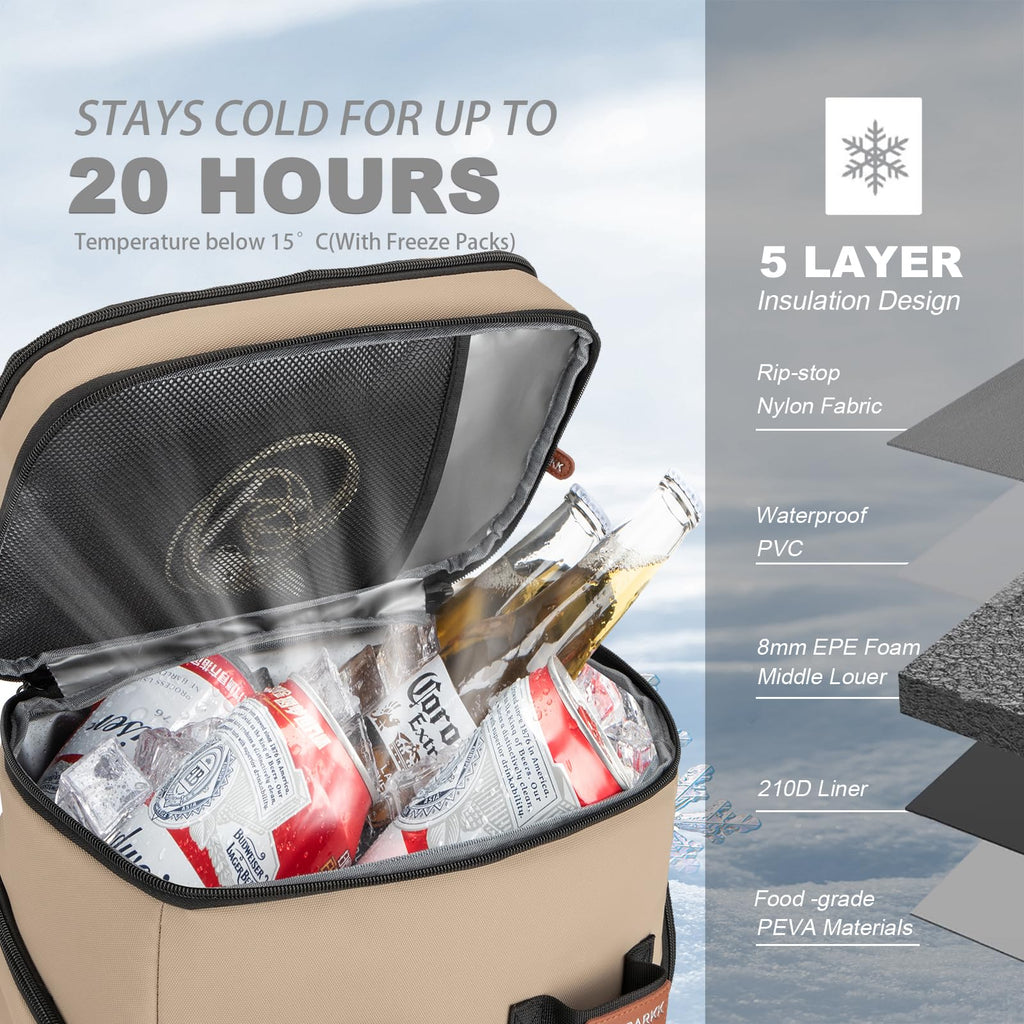 BAGPARKK Insulated Cooler Backpack,33/45 Cans Multifunctional Double Deck Leakproof Cooler Bag with Sternum Strap,Large Capacity Lightweight Travel Camping Beach Backpack