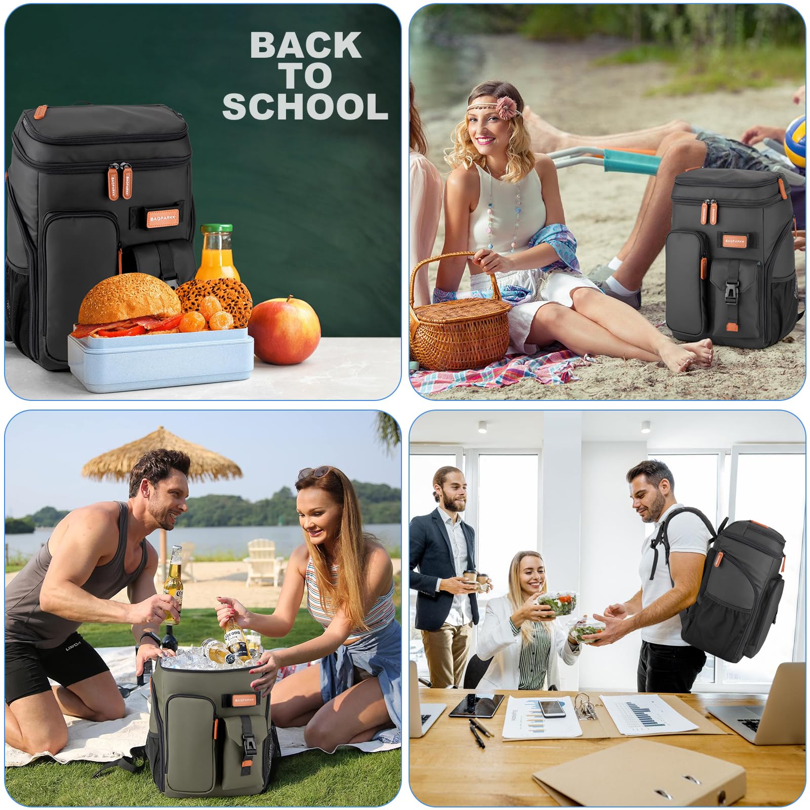 BAGPARKK Insulated Cooler Backpack,33/45 Cans Multifunctional Double Deck Leakproof Cooler Bag with Sternum Strap,Large Capacity Lightweight Travel Camping Beach Backpack