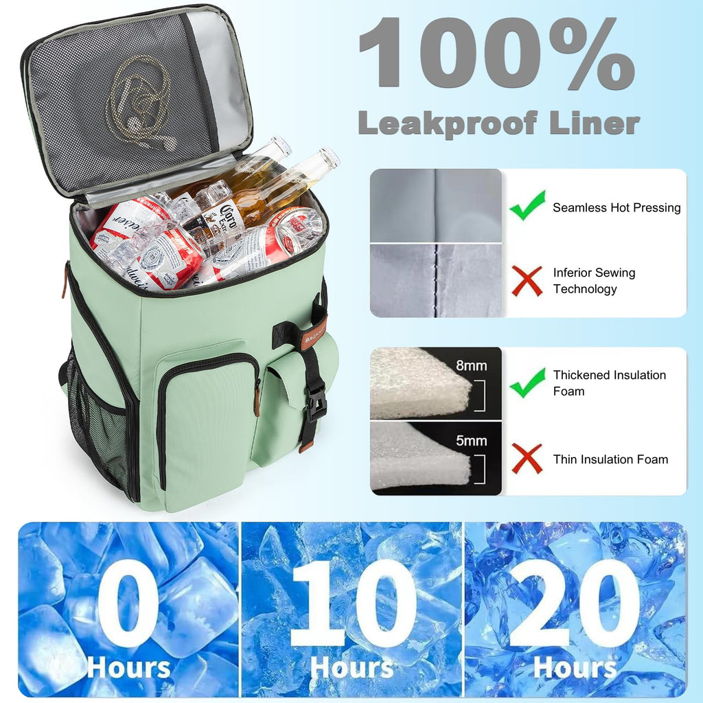 BAGPARKK Insulated Cooler Backpack,33/45 Cans Multifunctional Double Deck Leakproof Cooler Bag with Sternum Strap,Large Capacity Lightweight Travel Camping Beach Backpack