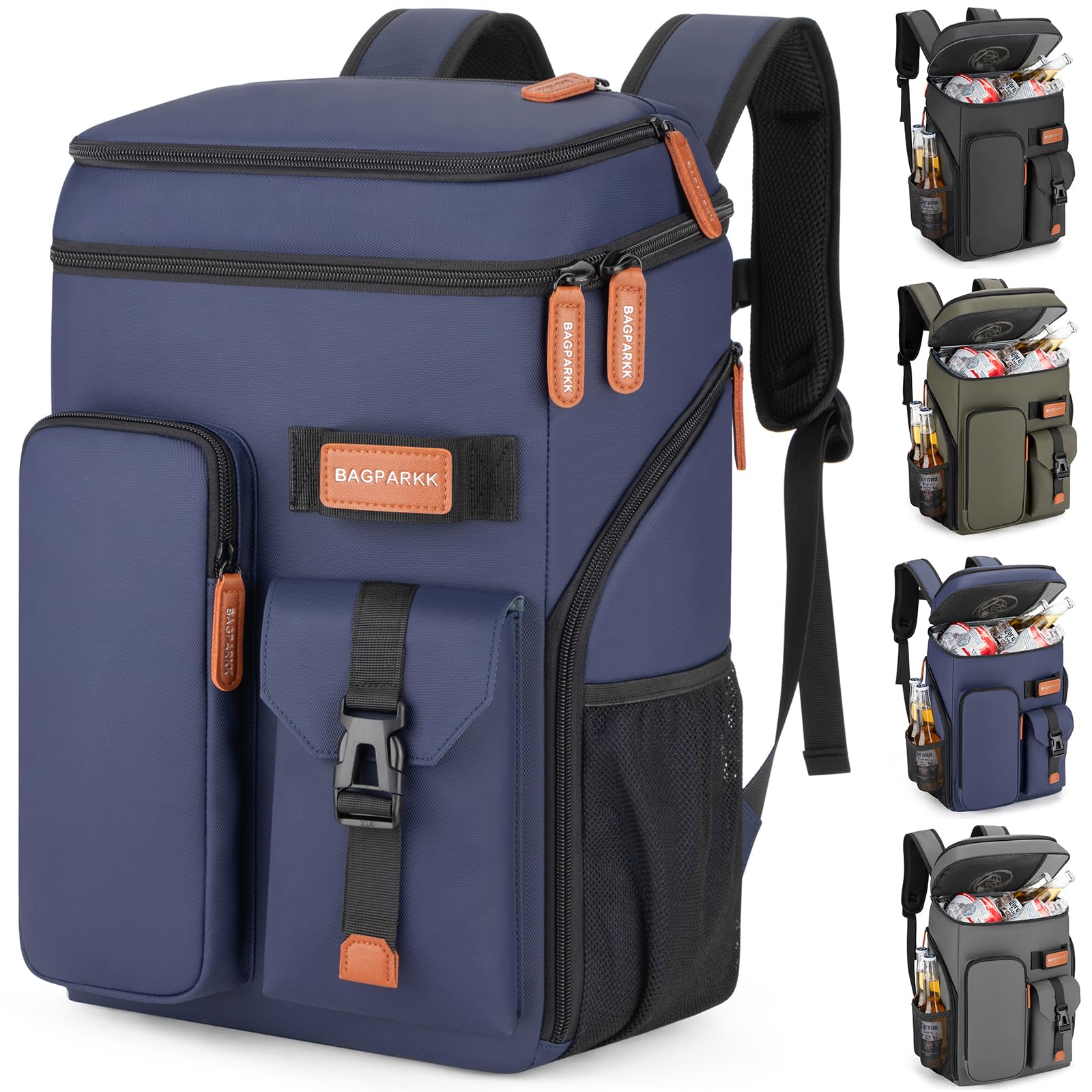 BAGPARKK Insulated Cooler Backpack,33/45 Cans Multifunctional Double Deck Leakproof Cooler Bag with Sternum Strap,Large Capacity Lightweight Travel Camping Beach Backpack