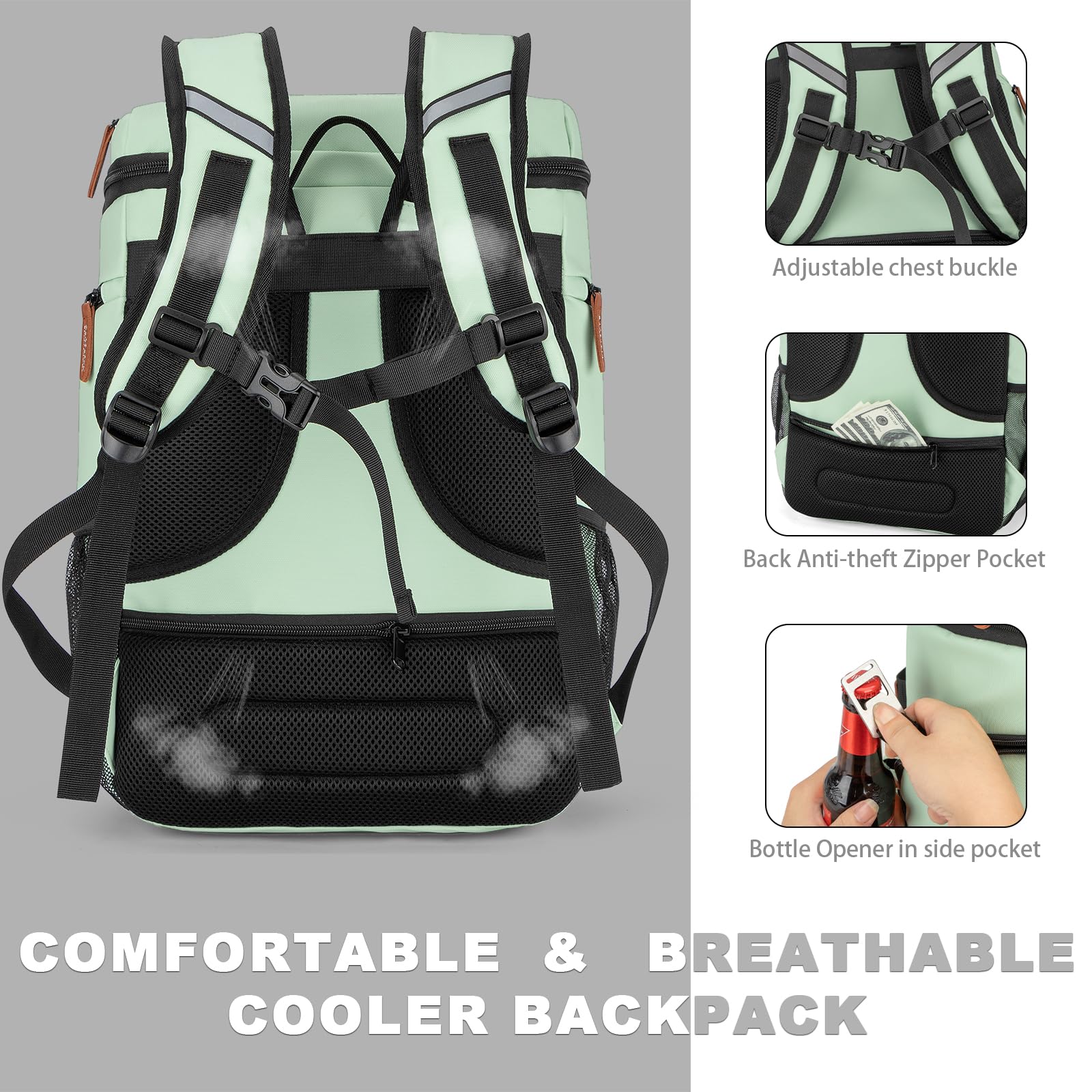 BAGPARKK Insulated Cooler Backpack,33/45 Cans Multifunctional Double Deck Leakproof Cooler Bag with Sternum Strap,Large Capacity Lightweight Travel Camping Beach Backpack