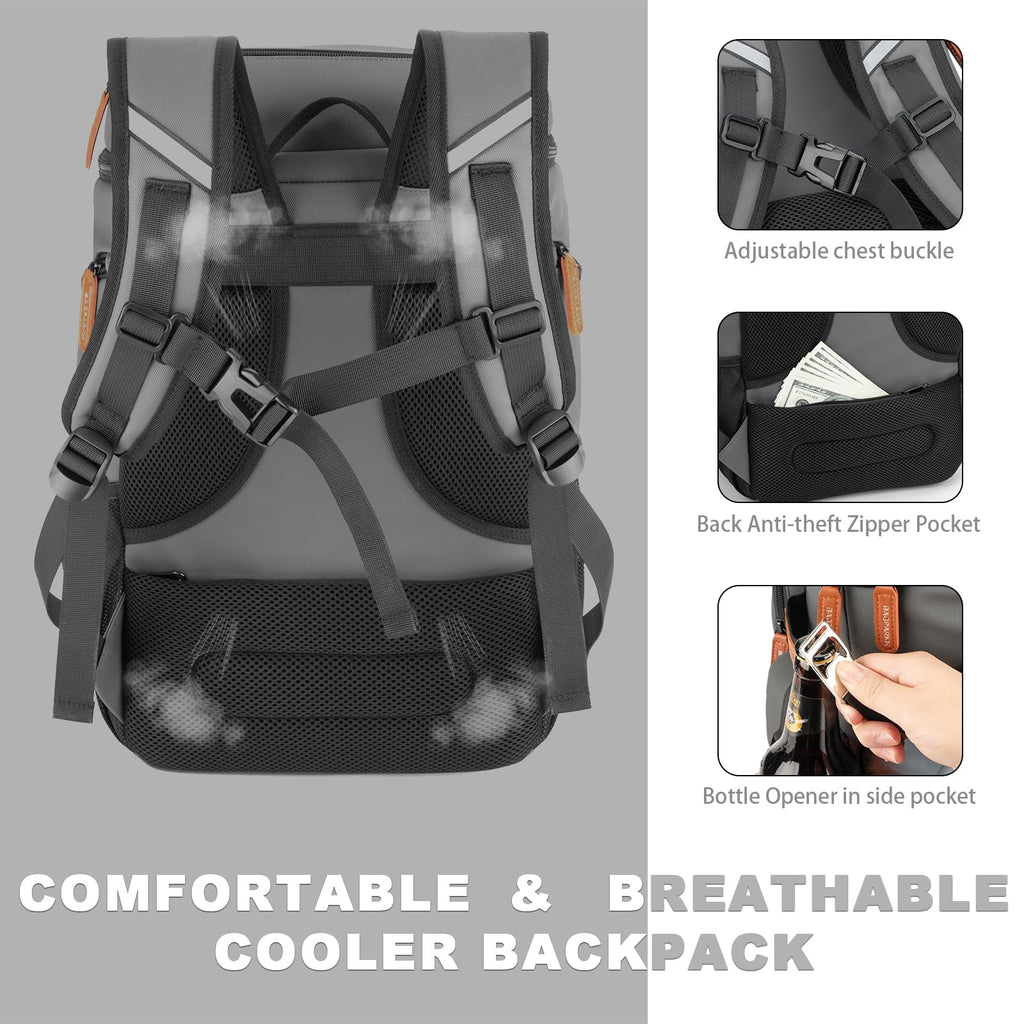 BAGPARKK Insulated Cooler Backpack,33/45 Cans Multifunctional Double Deck Leakproof Cooler Bag with Sternum Strap,Large Capacity Lightweight Travel Camping Beach Backpack