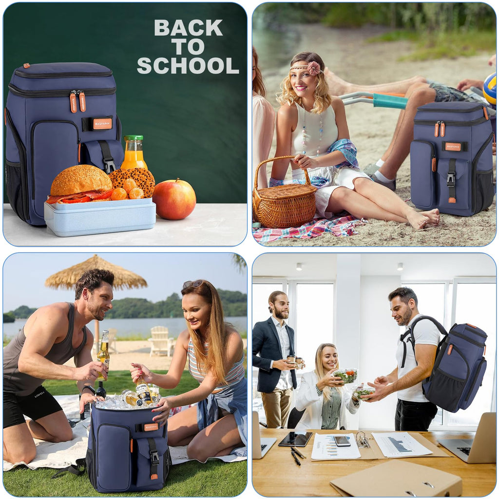 BAGPARKK Insulated Cooler Backpack,33/45 Cans Multifunctional Double Deck Leakproof Cooler Bag with Sternum Strap,Large Capacity Lightweight Travel Camping Beach Backpack