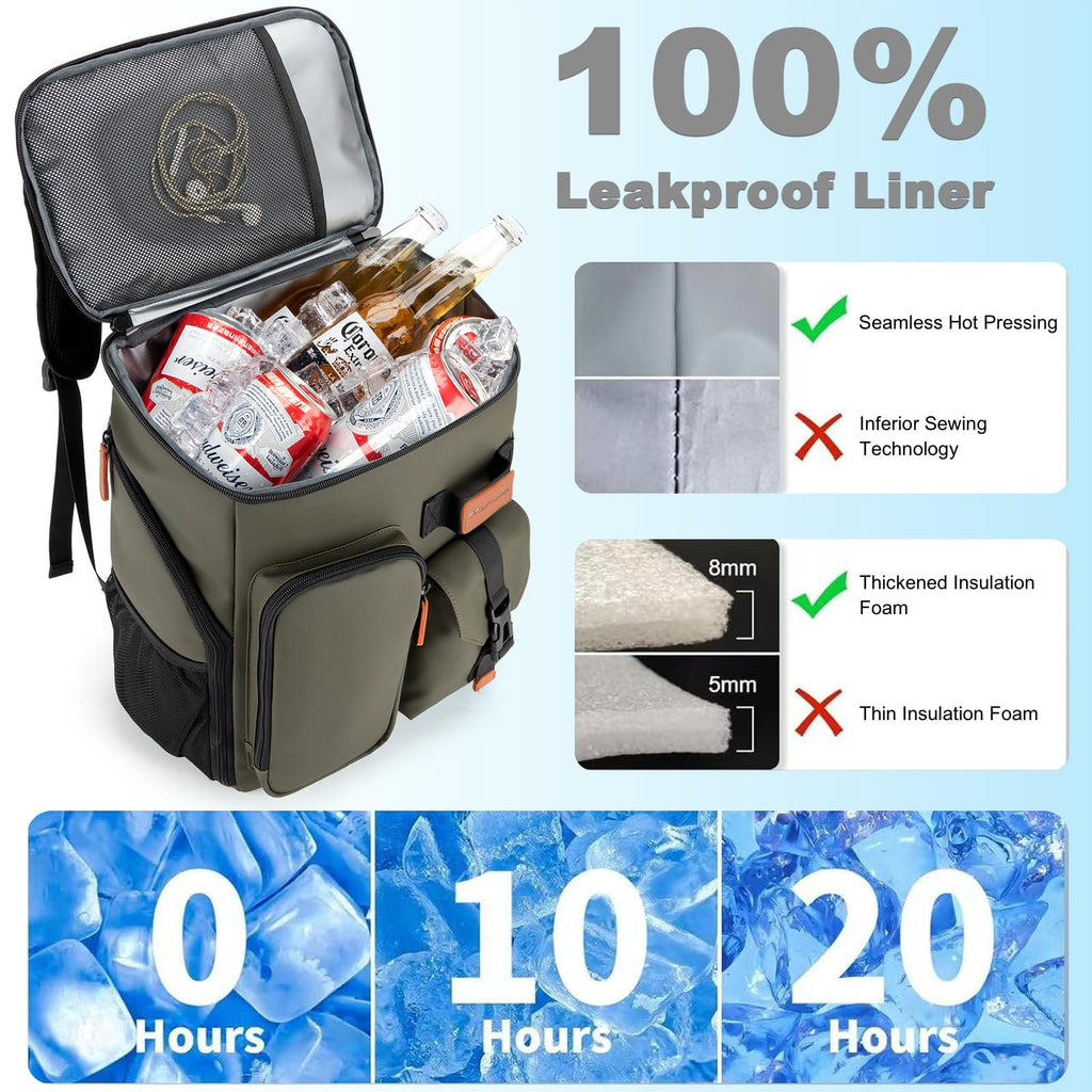 BAGPARKK Insulated Cooler Backpack,33/45 Cans Multifunctional Double Deck Leakproof Cooler Bag with Sternum Strap,Large Capacity Lightweight Travel Camping Beach Backpack