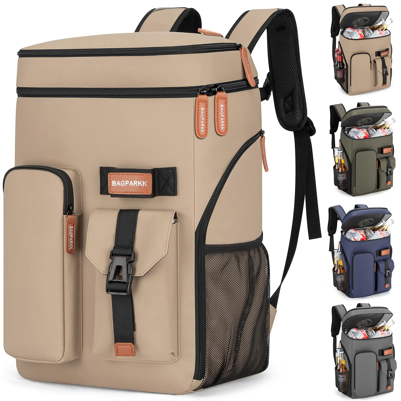 BAGPARKK Insulated Cooler Backpack,33/45 Cans Multifunctional Double Deck Leakproof Cooler Bag with Sternum Strap,Large Capacity Lightweight Travel Camping Beach Backpack