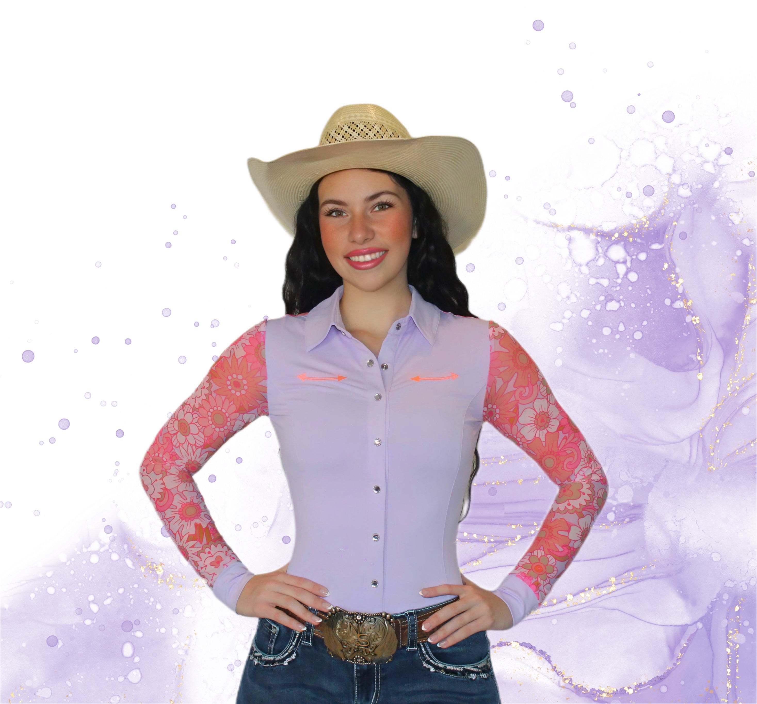 AeroTEQ Girls Lilac Bloom Mesh Pearl Snap Rodeo Shirt