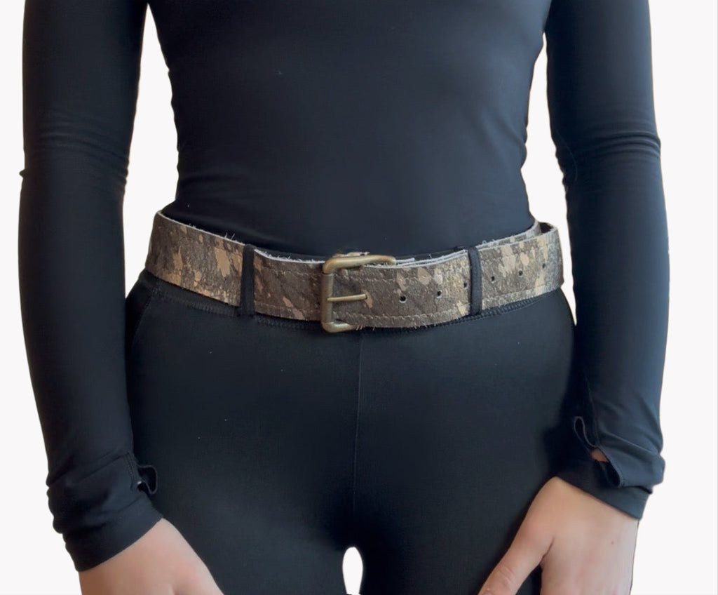 Silver & Stardust Hair-on-Hide Silver Metallic Genuine Leather Belt -Universal Fit ￼