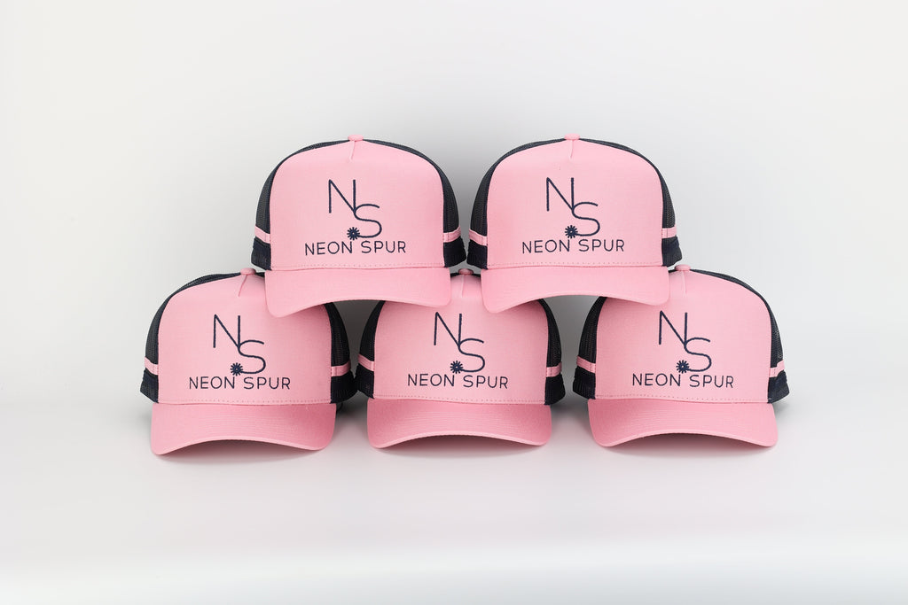Neon Spur Logo Pink & Navy Stripe Trucker Hat