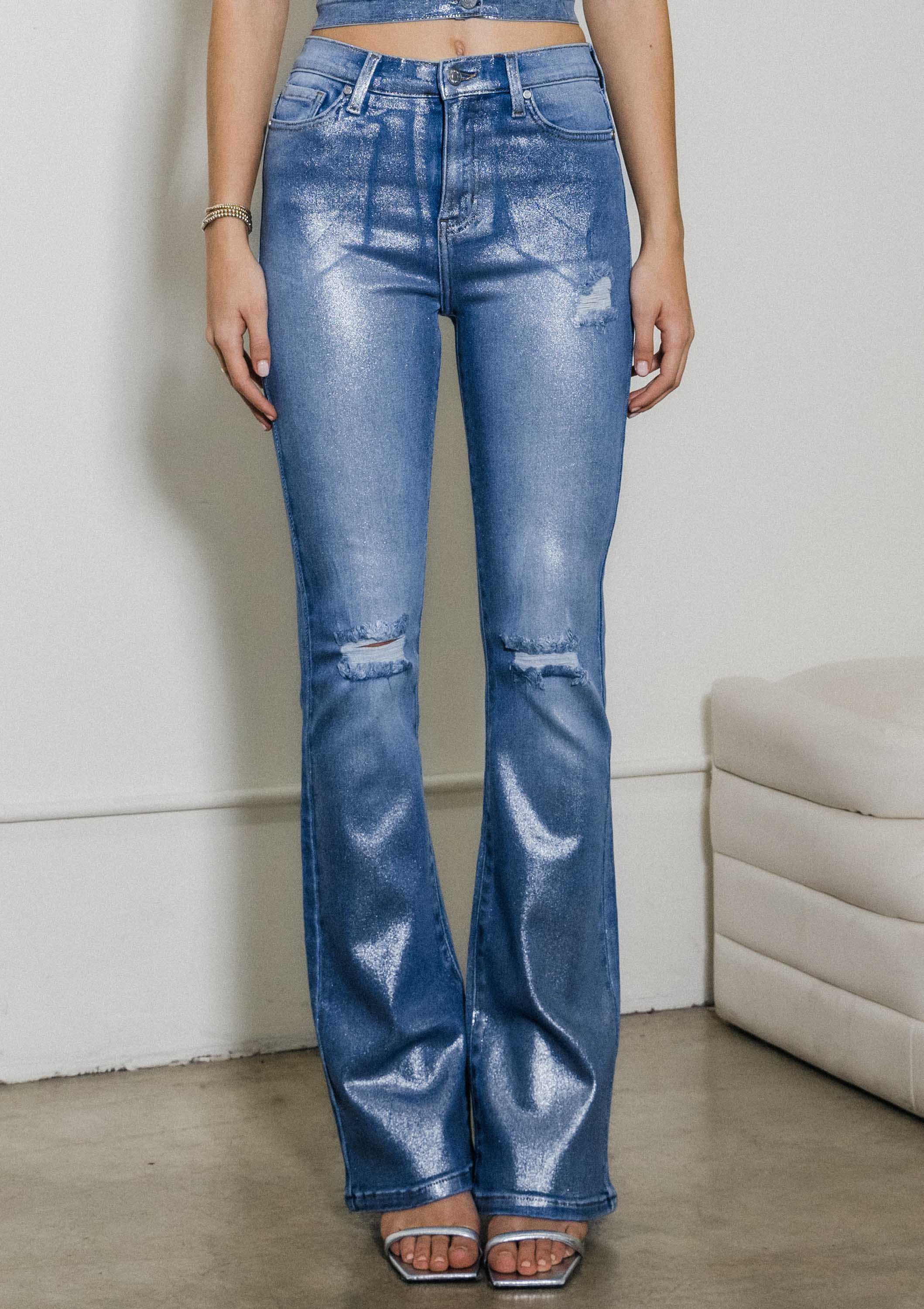 Vibrant MIU Silver Foil Bootcut Jeans
